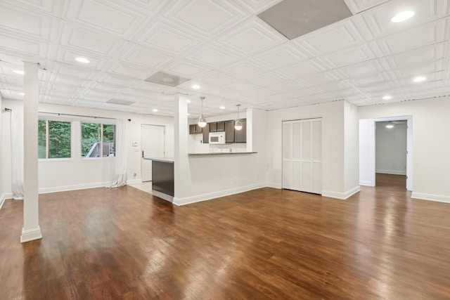 unfurnished living room featuring dark wood-type flooring