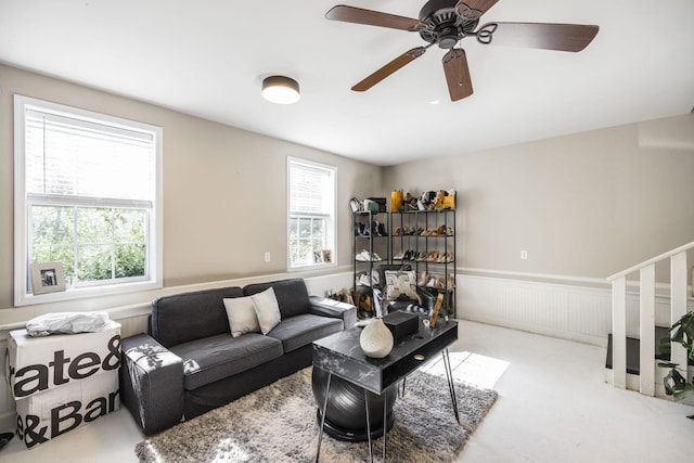 living room with ceiling fan