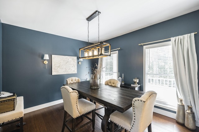 dining space featuring a healthy amount of sunlight and dark wood-type flooring