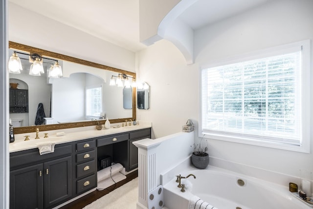 bathroom featuring a tub to relax in and vanity