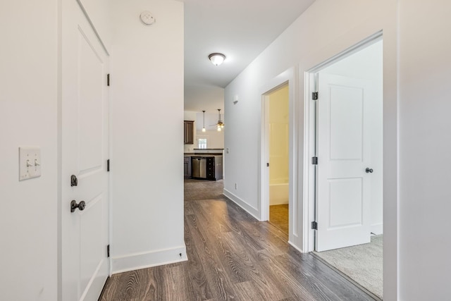 hall featuring dark wood-type flooring