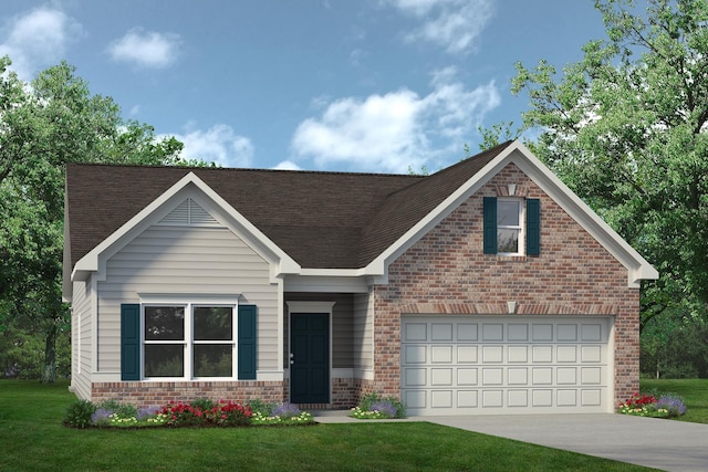 view of front facade with a front yard and a garage