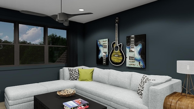 living room with ceiling fan