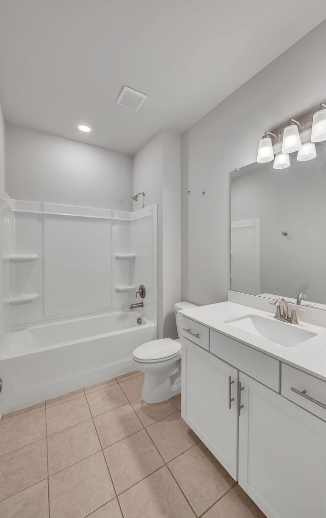 full bathroom with tile patterned floors, vanity, toilet, and bathing tub / shower combination