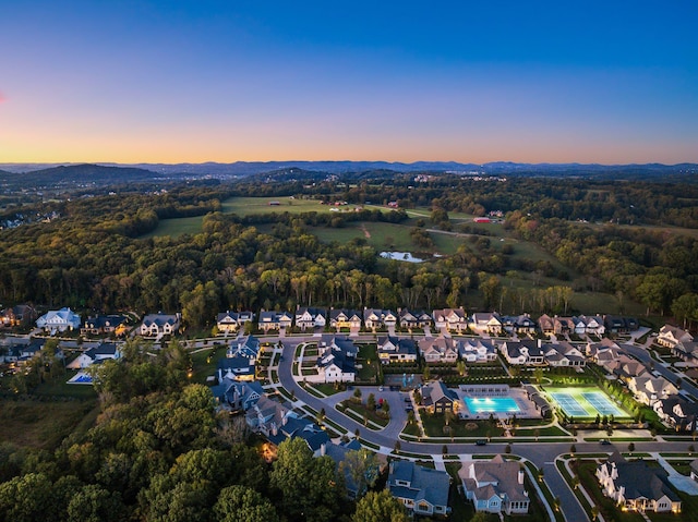 view of aerial view at dusk