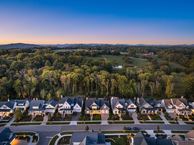 view of aerial view at dusk