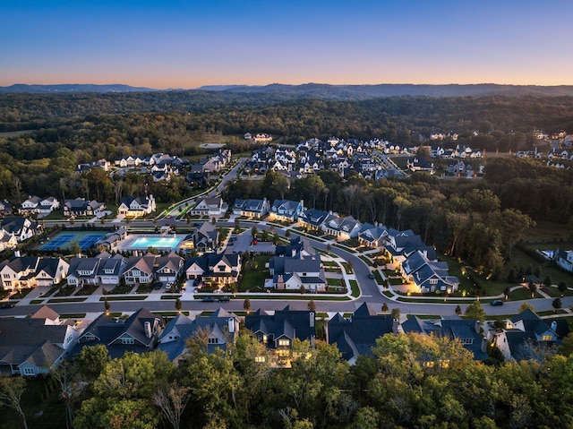 view of aerial view at dusk