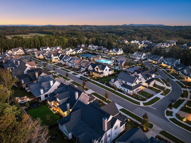 view of aerial view at dusk