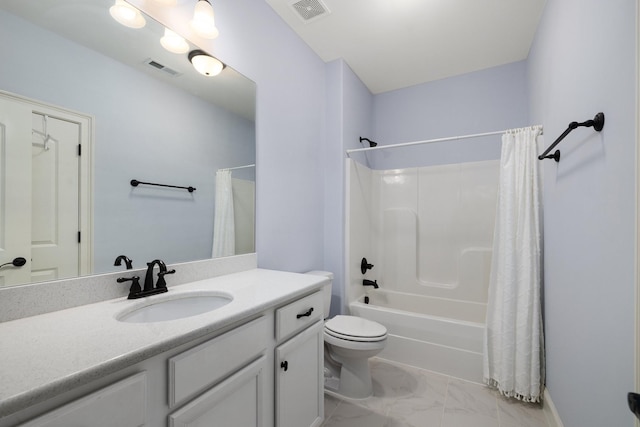 full bathroom featuring vanity, toilet, and shower / bath combo with shower curtain