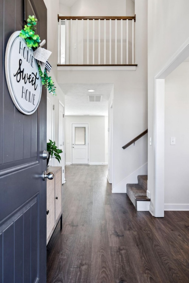 foyer entrance featuring dark wood-type flooring