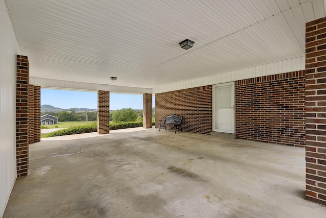 view of patio with a mountain view