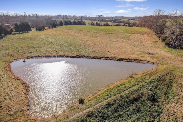 birds eye view of property with a water view and a rural view