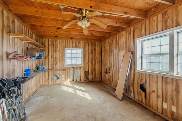 storage room featuring ceiling fan