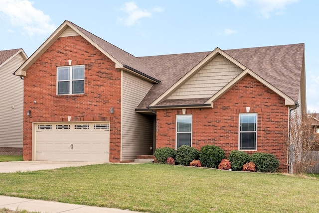 view of front of property with a garage and a front yard