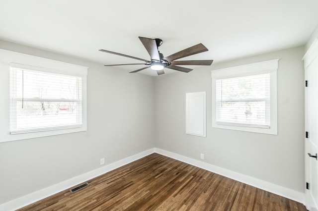 unfurnished room featuring ceiling fan and hardwood / wood-style floors