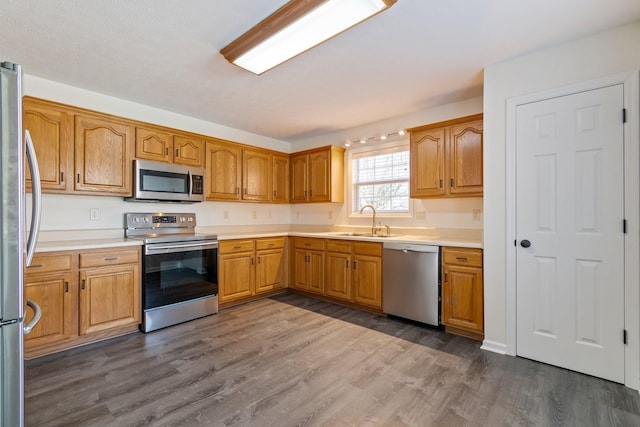 kitchen featuring dark hardwood / wood-style floors, sink, and appliances with stainless steel finishes