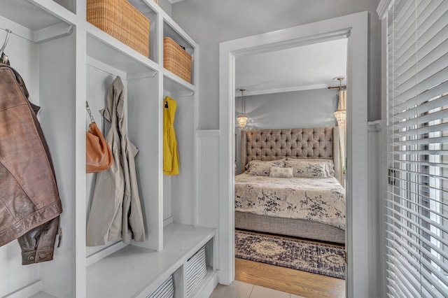 mudroom featuring light tile patterned flooring