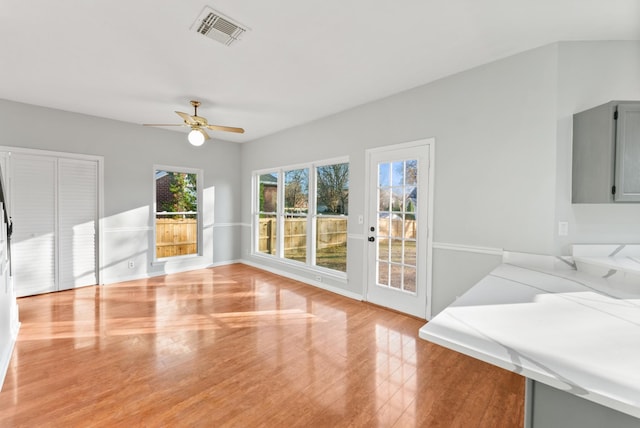 interior space featuring ceiling fan and light hardwood / wood-style floors