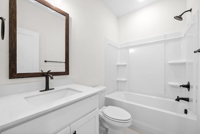 full bathroom featuring vanity, shower / bath combination, and toilet