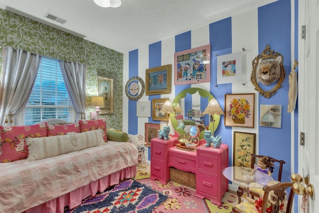 bedroom with a textured ceiling