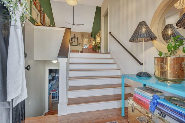 staircase featuring hardwood / wood-style floors