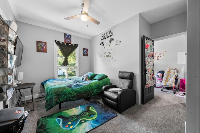 bedroom with carpet flooring and ceiling fan