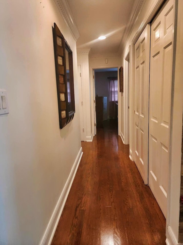 hallway featuring dark wood-type flooring