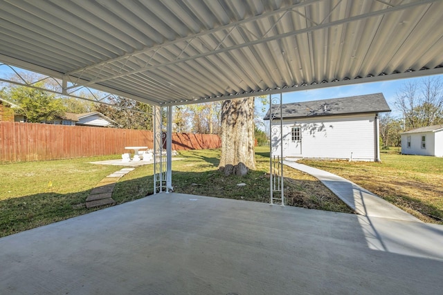 view of patio / terrace featuring an outdoor structure