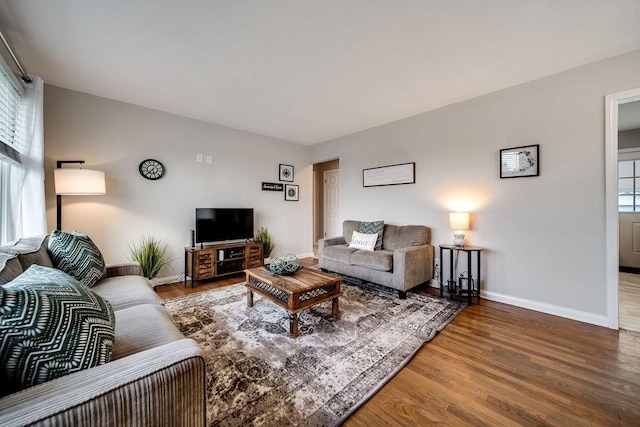 living room featuring hardwood / wood-style flooring and a healthy amount of sunlight