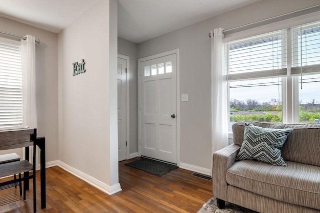 foyer with dark hardwood / wood-style flooring