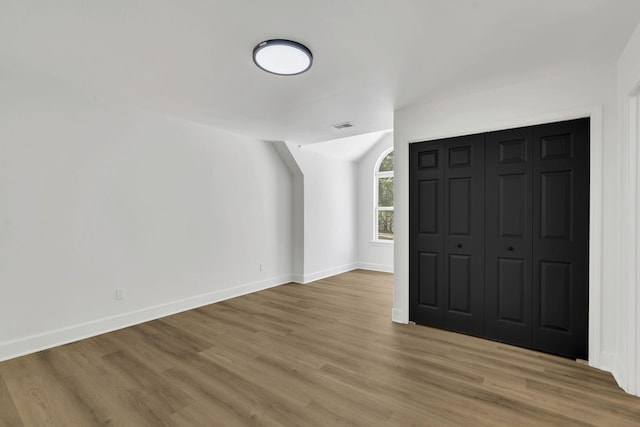 foyer entrance featuring lofted ceiling and wood-type flooring