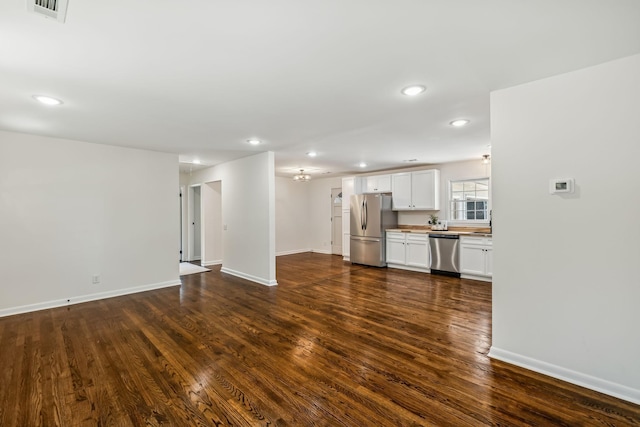 unfurnished living room with dark hardwood / wood-style floors