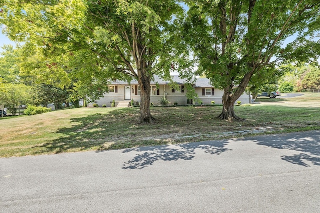 ranch-style house featuring a front lawn