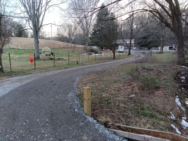 view of road with a rural view