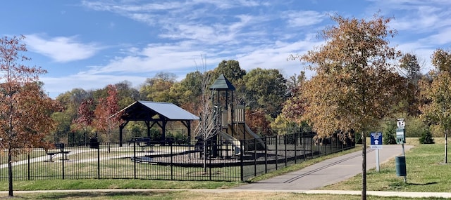 view of play area with a yard