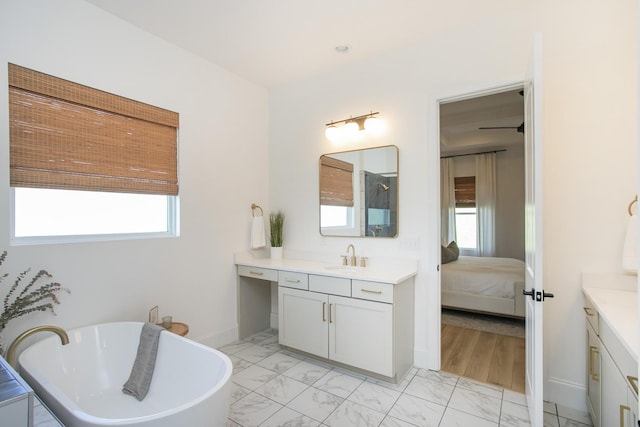 bathroom featuring vanity, a bath, and a wealth of natural light