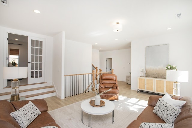 living room featuring light wood-type flooring