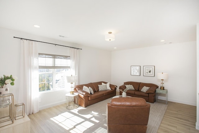 living room with light wood-type flooring