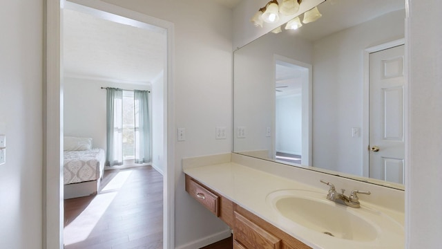 bathroom featuring vanity and wood-type flooring