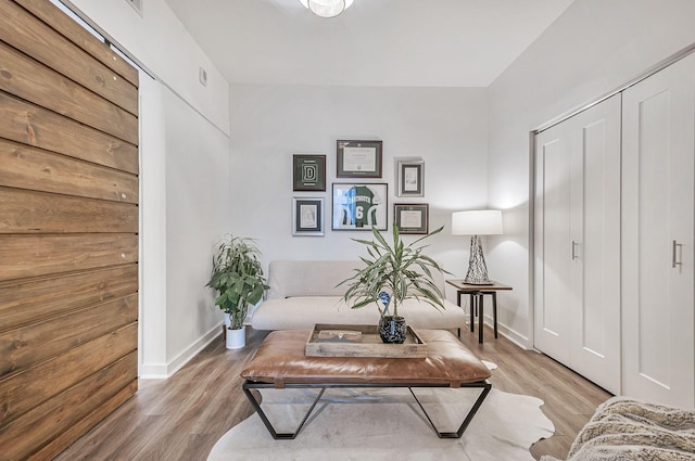 living area with light hardwood / wood-style floors