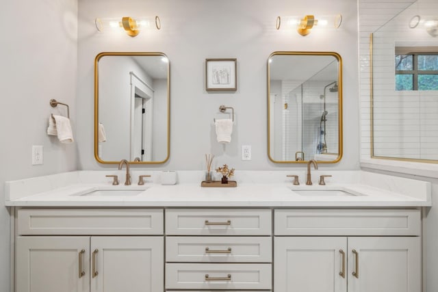 bathroom with vanity and walk in shower