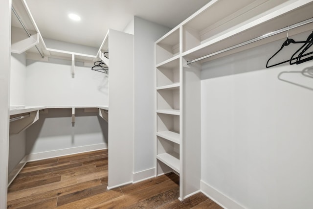 walk in closet featuring dark hardwood / wood-style floors