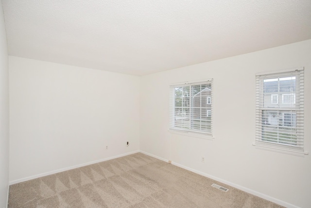 carpeted spare room featuring a wealth of natural light and a textured ceiling