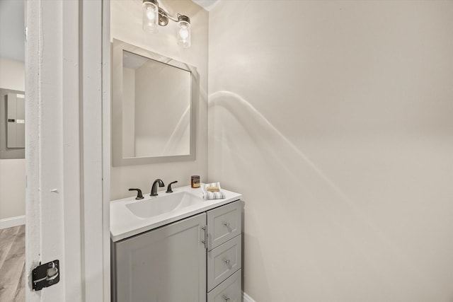 bathroom with electric panel and vanity