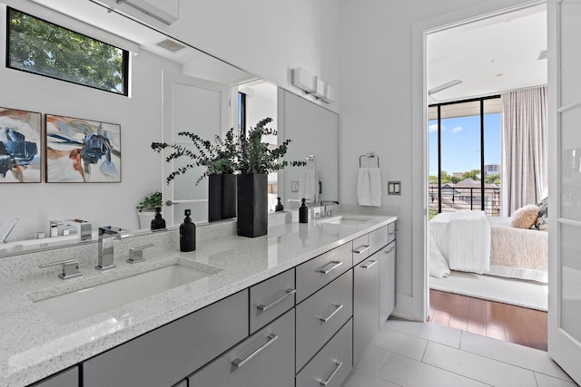 bathroom featuring tile patterned floors, vanity, and a healthy amount of sunlight