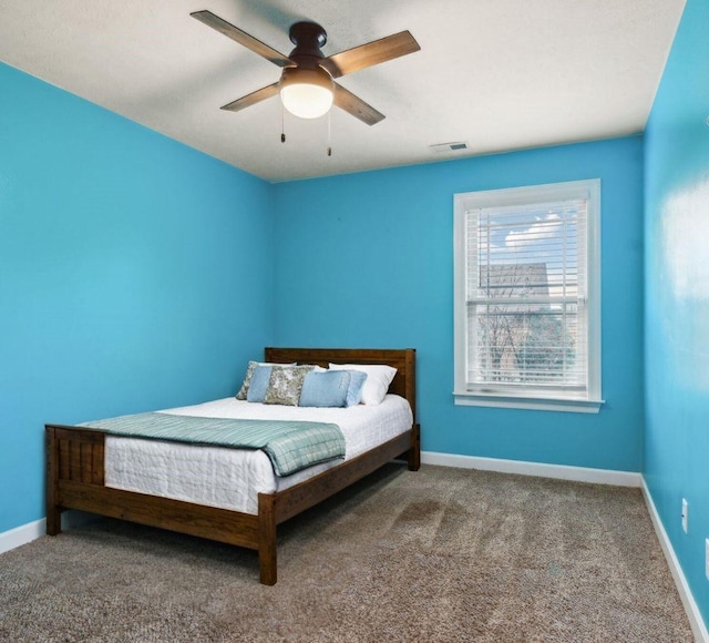 bedroom with carpet flooring and ceiling fan