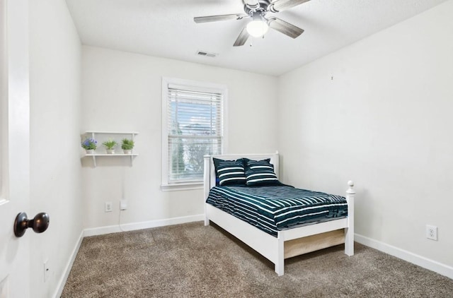 bedroom featuring carpet flooring and ceiling fan