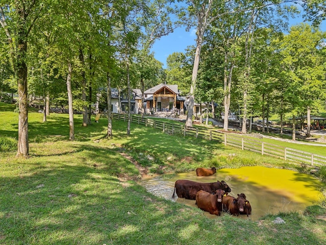 view of home's community with a lawn and a rural view