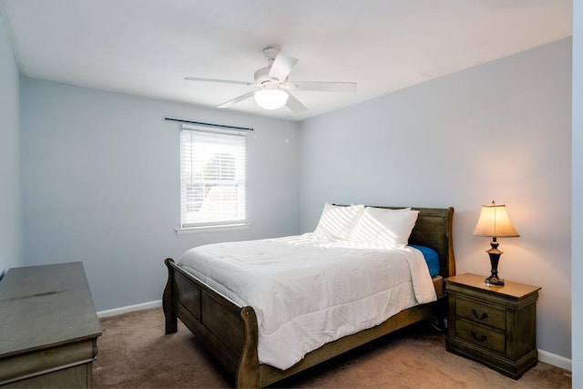 bedroom featuring carpet flooring and ceiling fan