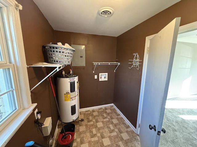 utility room with electric panel and water heater